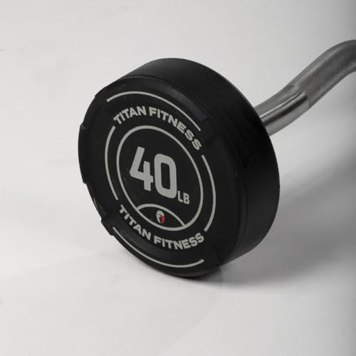 Titan Fitness Rubber Curl Fixed Barbells, Pre-Loaded Weight Bar Y406