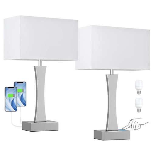3 Way Dimmable Bedside Lamp Set of 2 with USB Ports C63781