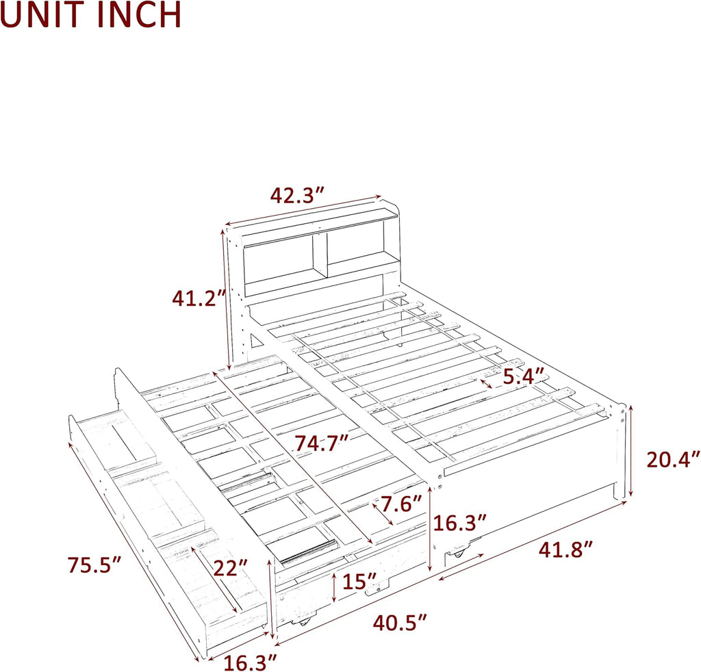 Twin Captain’s Bed with Bookcase Headboard and Trundle, Espresso K258180