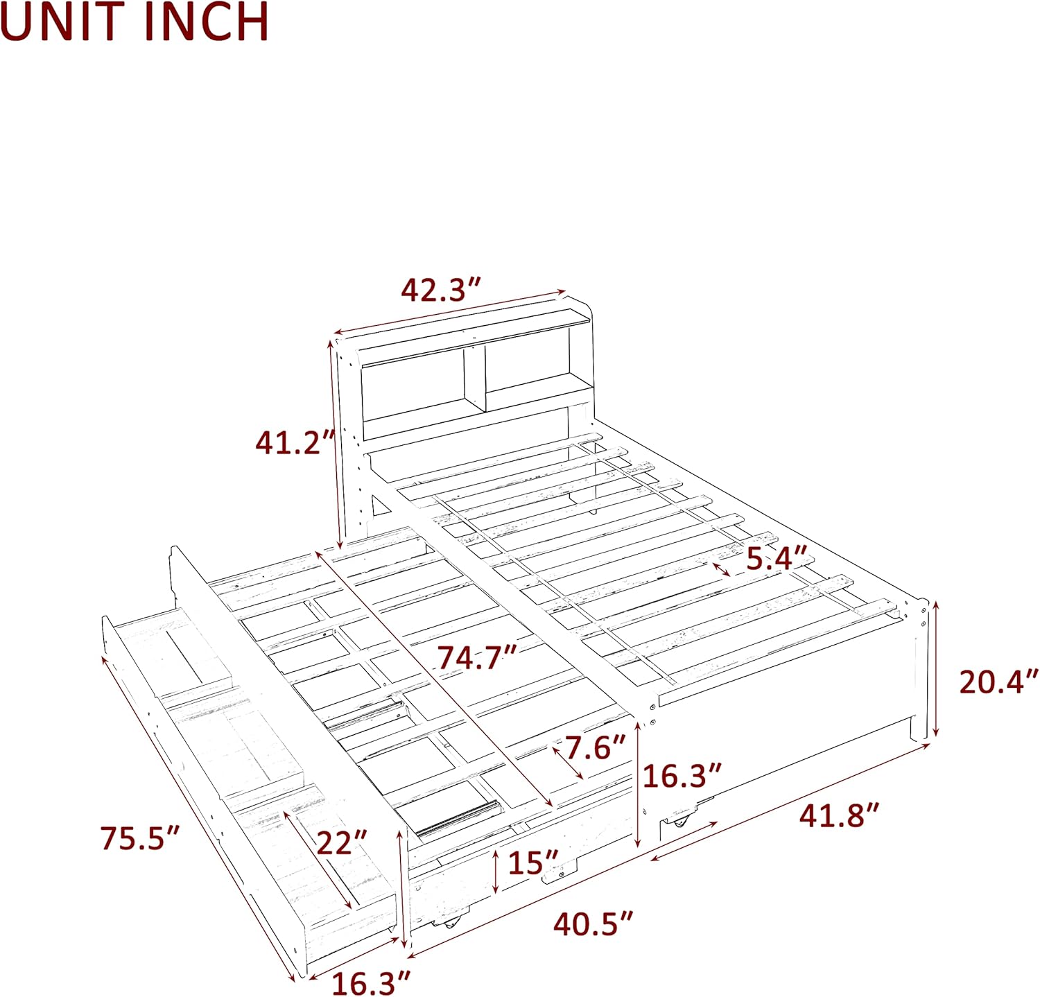 Twin Captain’s Bed with Bookcase Headboard and Trundle, Espresso K258180