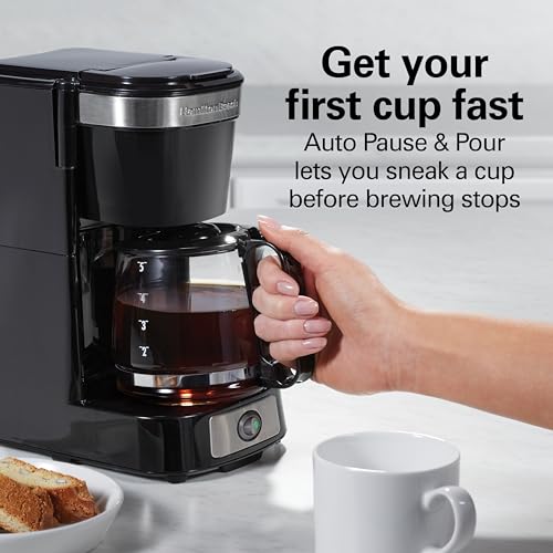 Hamilton Beach 5 Cup Drip Coffee Maker with Programmable Clock, Black & Stainless Steel S78391