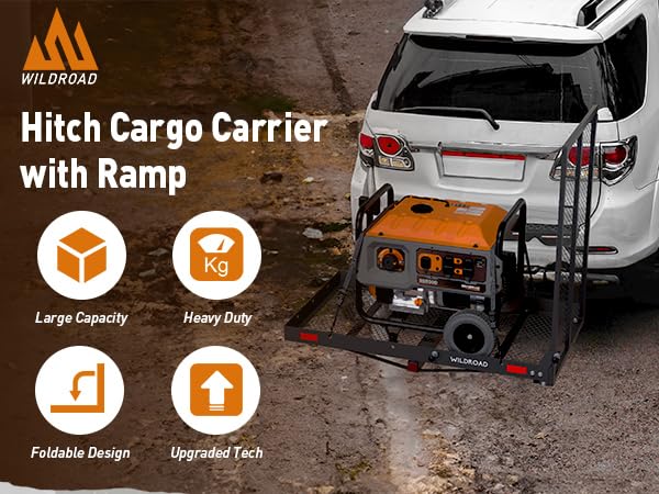 WILDROAD Hitch Cargo Carrier with Ramp 500 LBS Folding for 2" Receiver N3793