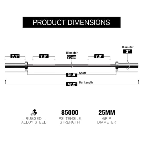 RITFIT Olympic Barbell 4ft/6ft 2 Inch Weight Bar for Strength Training, 500lbs Capacity F369