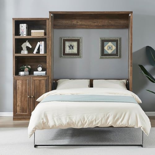 MERITLINE Queen Murphy Bed with Storage Bookcase and Charging Station E996