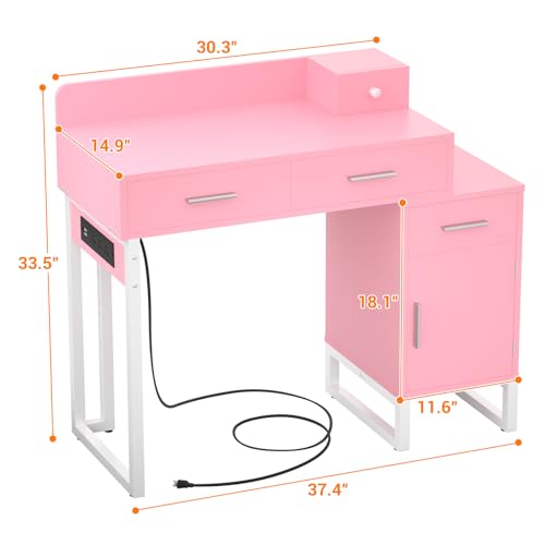 Black Vanity Desk with 4 Drawers and Charging Station O896