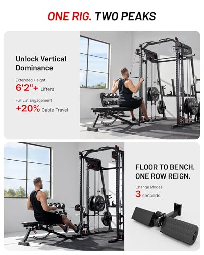 Mikolo Smith Machine 2200lbs Squat Rack with Lat Pulldown & Cable Crossover E219