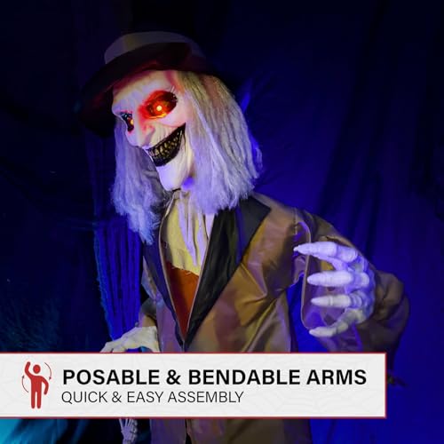 Haunted Hill Farm 5.25-ft Standing Gravekeeper Animatronic with Red LED Eyes and Sound Effects X9371