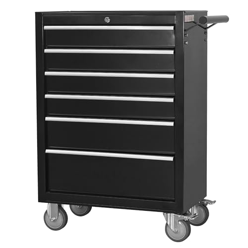 6-Drawer Rolling Tool Chest Cabinet with Wheels and Locking, Black W270288