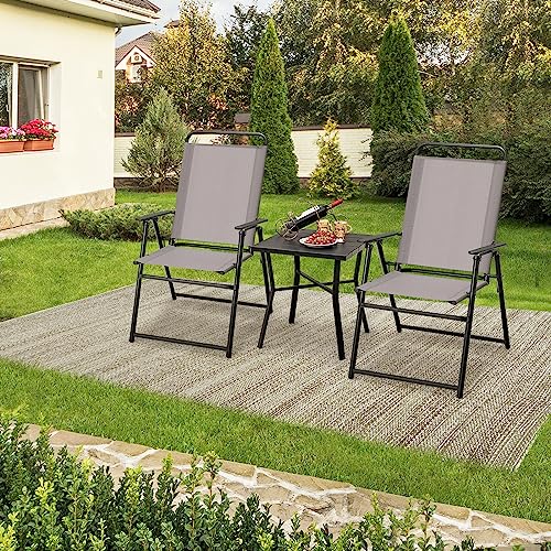 Patio Folding Chairs with Metal Frame and High Back Support R99047
