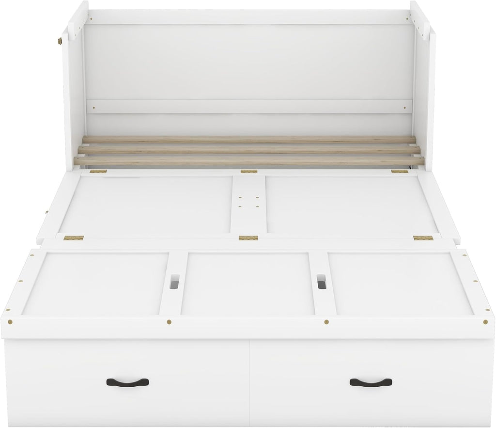 Full Size Murphy Bed Cabinet with Storage Drawer and USB Port, White L988395