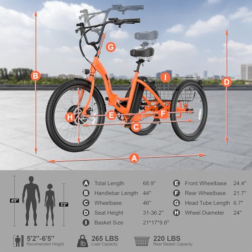 ANCHEER Electric Tricycle for Adults, 350W Folding 3-Wheel Ebike, 48V 499Wh S15636