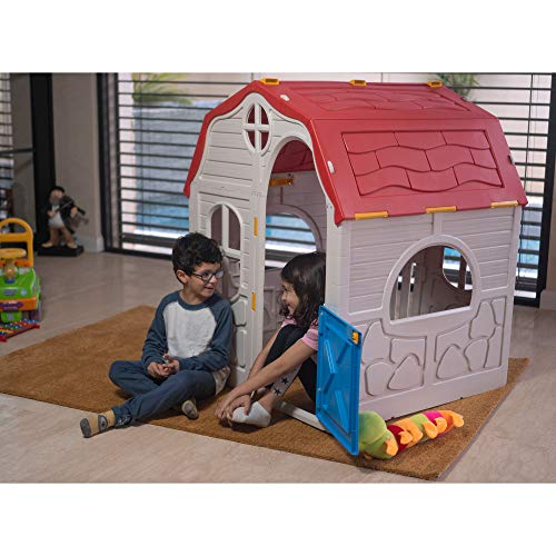 Ram Quality Products Classic Real Feel Cottage Foldable Plastic Toddler Playhouse, White U89245