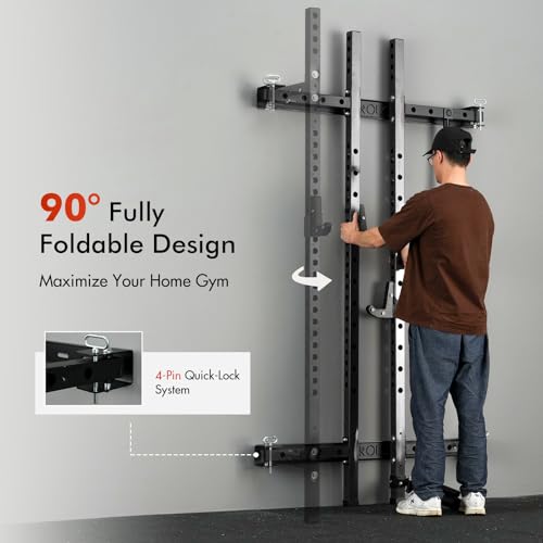 Mikolo 2" x 2" Folding Wall Mounted Squat Rack with Pull Up Bar, 1000 lbs Capacity W88407