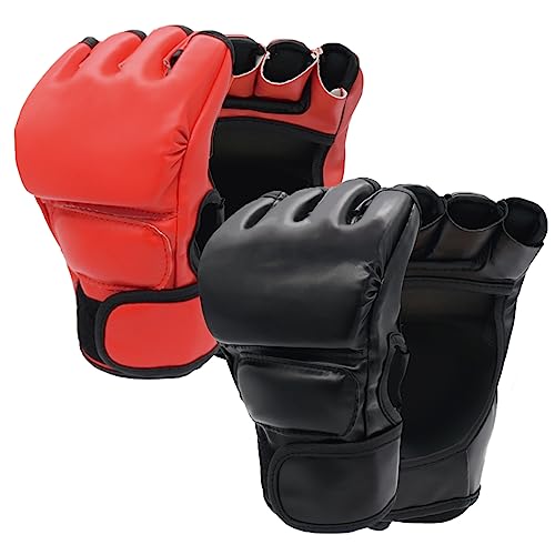 2 Pairs Boxing Kickboxing Gloves for Men Women Leather Sparring Training MMA O811