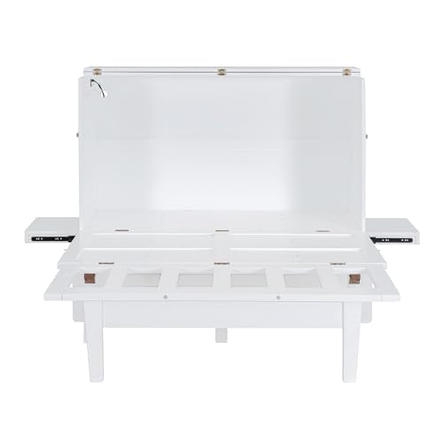 Queen Size Solid Pine Murphy Bed Chest with Charging Station and Storage Drawer K498