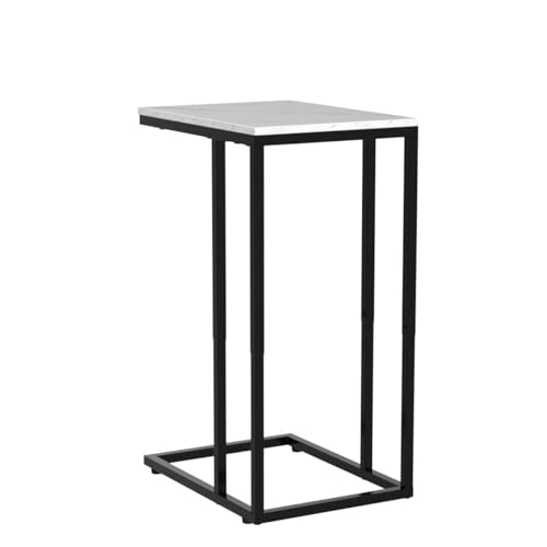 C Shaped Side Table Set of 2, Marble End Table for Sofa and Bed, White and Black O683294