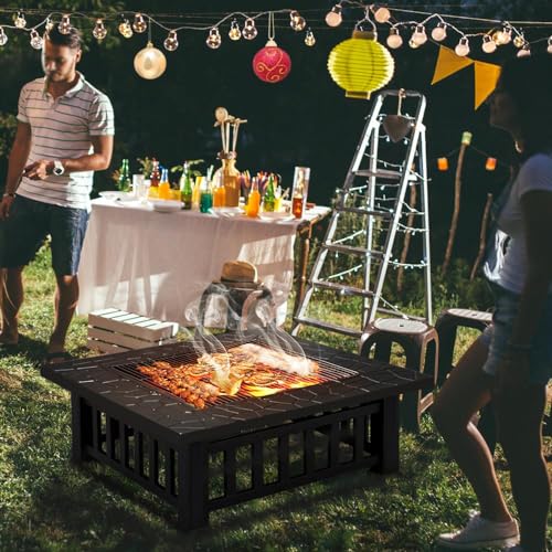 Yaheetech Fire Pit Table 32in Square Metal Outdoor Patio Fireplace L506