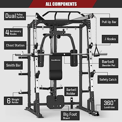 SunHome Smith Machine 2000LBS Power Cage Squat Rack with Cable Crossover X213278
