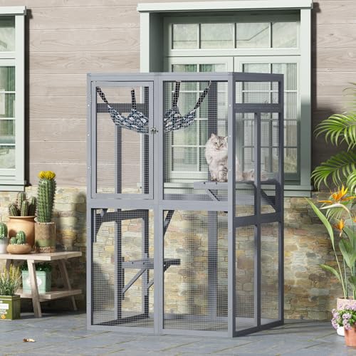 COZIWOW Catio Outdoor Cat Enclosure with Window Access, Wooden Kitty Cage, White T1021