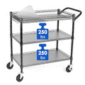WDT Heavy Duty 3 Tier Utility Cart with Wheels, Commercial Grade Service Cart, 750LBS Capacity Silver L466