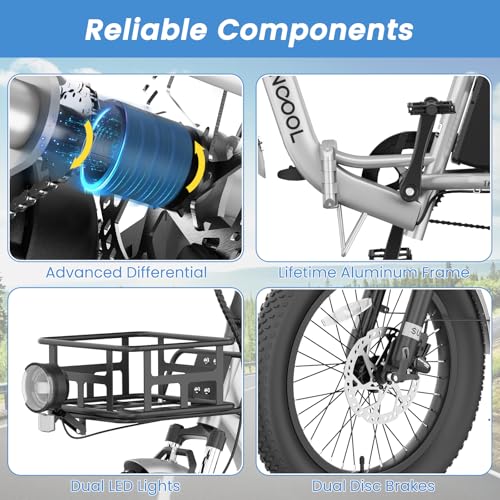 MOONCOOL Electric Trike for Adults, 20" Folding 3-Wheel Ebike, 500W Motor, Removable Battery W50658