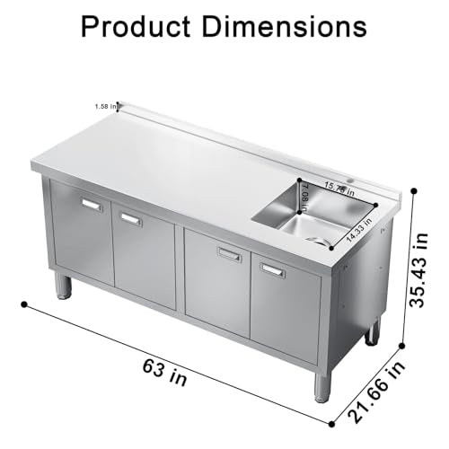 ZZV Freestanding Stainless Steel Utility Sink with Cabinet I631996