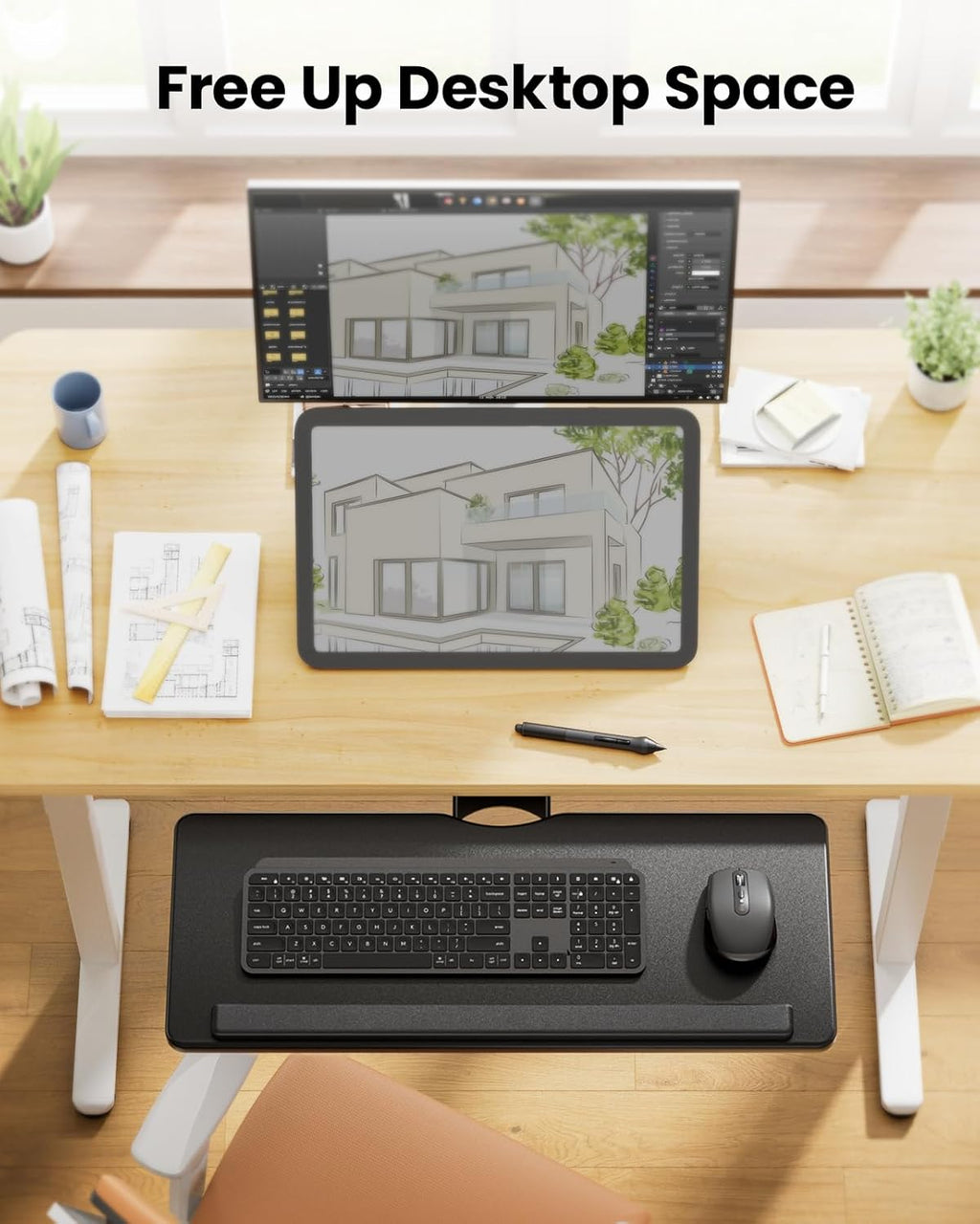 ErGear Keyboard Tray Under Desk, Sliding with Adjustable Height, Black F50232