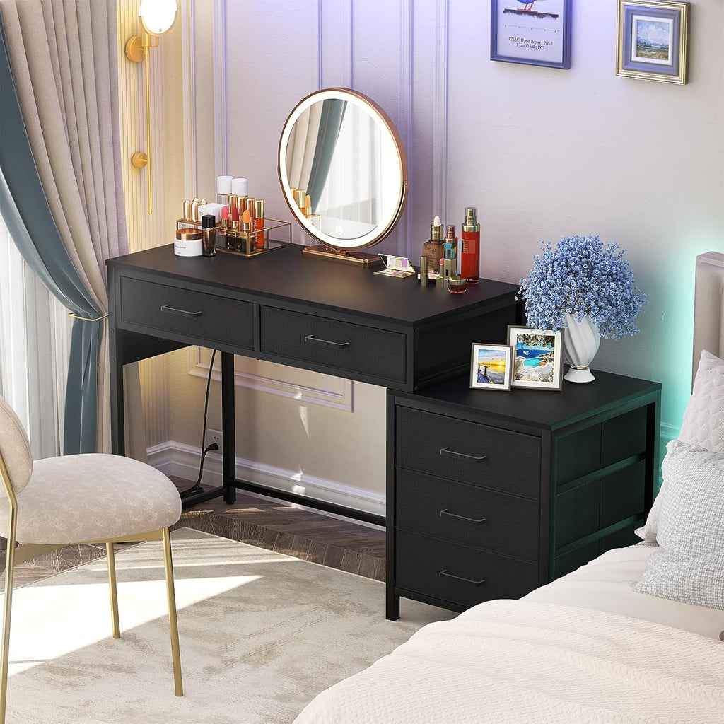 Computer Desk with 5 Drawers, Power Outlets and USB Ports, Black C972