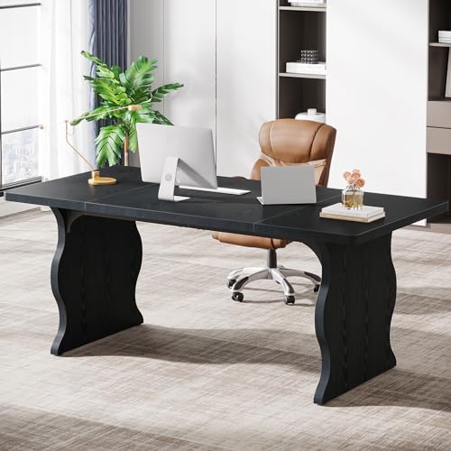 Tribesigns 63" Large Executive Desk for Home Office, Spacious Computer Desk with Ample Leg Room, Double PC Gaming Writing Table Study Desk with Sturdy Legs, Black