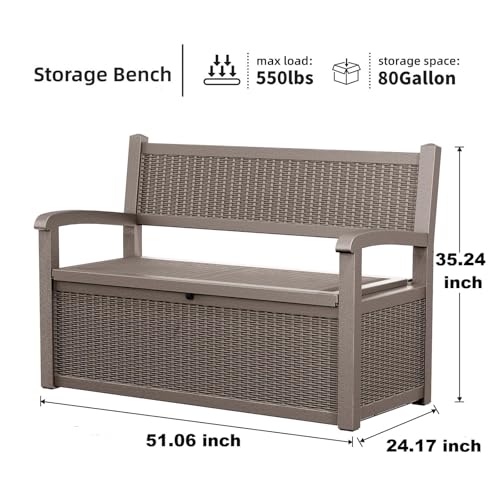 80 Gallon Waterproof Lockable Storage Bench Deck Box for Patio Garden I9402