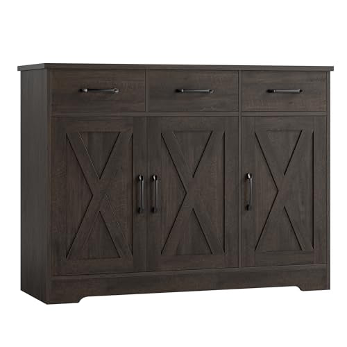 HOSTACK Modern Farmhouse Sideboard Buffet Cabinet with Barn Doors, White U8843