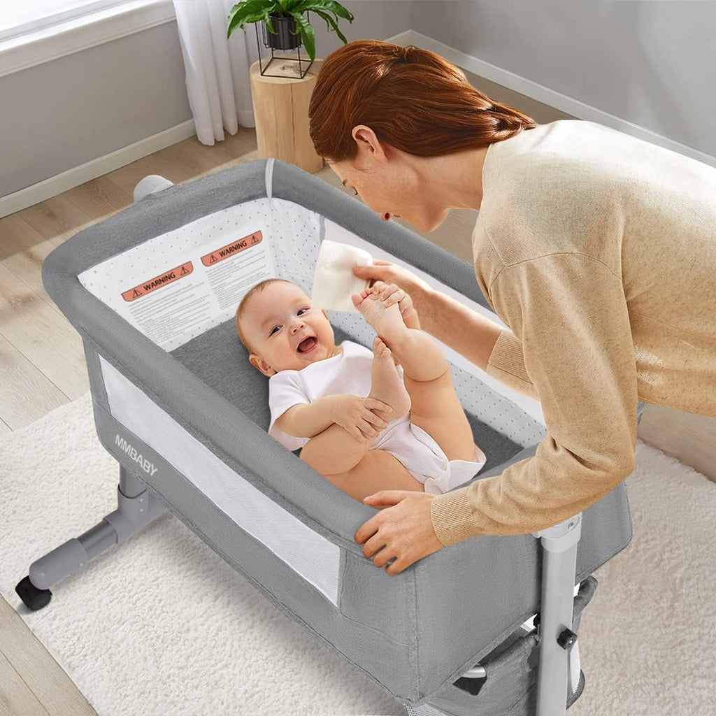 MMBABY 3 in 1 Travel Bedside Bassinet with Wheels, Height Adjustable M17491