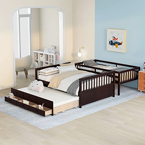 Harper & Bright Designs Twin Over Twin Bunk Bed with Storage Drawers, Solid Wood, Espresso P440327