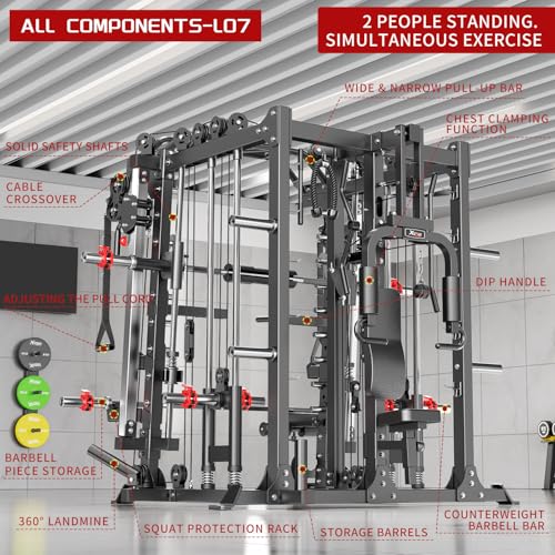 Power Cage Smith Machine Power Rack with Cable Crossover for Home Gym X175525