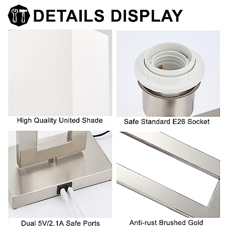 22" Touch Control Table Lamps with USB Ports, Dimmable, Gold & White V1178