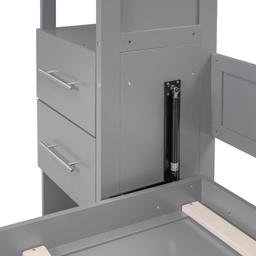 Queen Size Murphy Bed Wall Bed with Shelves, Gray R99857