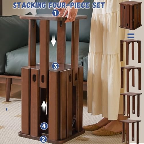 Stackable Stools Set of 4 Round Wooden Nesting Tables for Living Room C8777