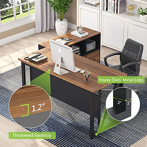Tribesigns 63" Executive Desk with 47" Lateral File Cabinet, L-Shaped Computer Desk, Brown and Black N680173