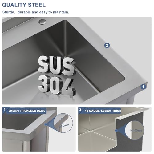 Lordear Stainless Steel Utility Sink 24 Inch Single Bowl Freestanding O589484