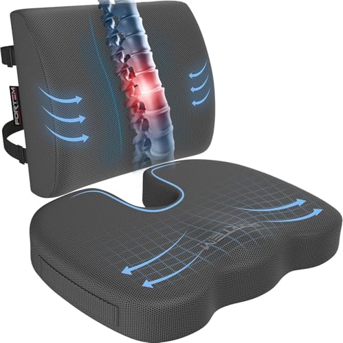FORTEM Office Chair Cushion and Back Support, Memory Foam Lumbar Pillow, Non Slip, XL V440