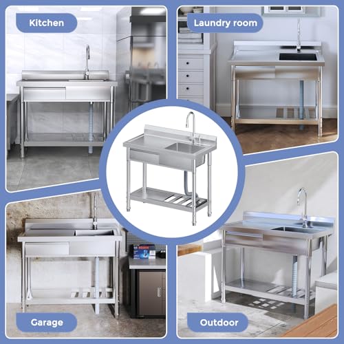 Utility Freestanding Kitchen Sink with Drawer, Stainless Steel, 39 inch K6842