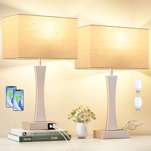 3 Way Dimmable Bedside Lamp Set of 2 with USB Ports C63781