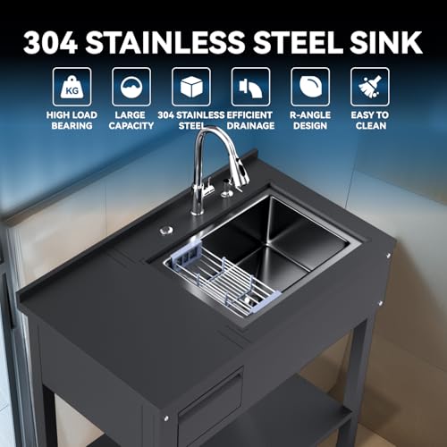 36" Stainless Steel Freestanding Utility Sink with Drawer and Faucet Z64648