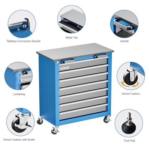 7-Drawer Rolling Toolbox with Lockable Wheels and Keyed Locking System J502595