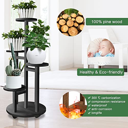 GEEBOBO 5-Tier Tall Plant Stand for Indoor, Wood Corner Display Rack, Walnut K379
