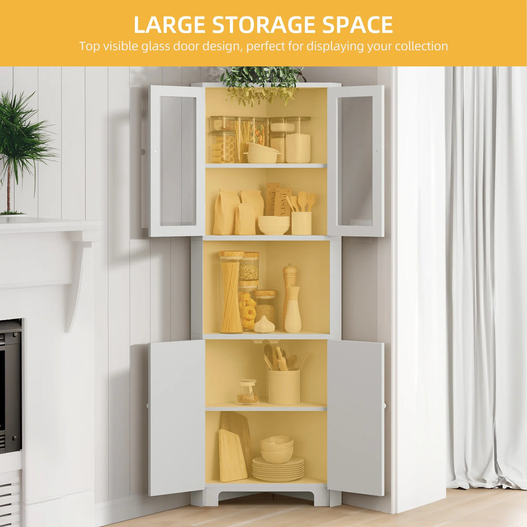 DWVO 67" Tall Corner Storage Cabinet with 4 Doors, White N91659