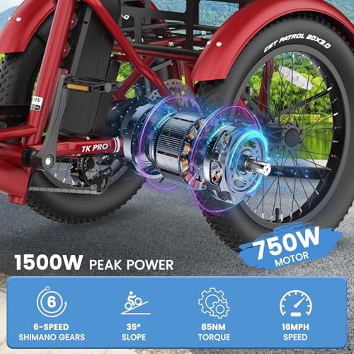 MOONCOOL Electric Trike for Adults, 20" Folding 3-Wheel Ebike, 500W Motor, Removable Battery W50658
