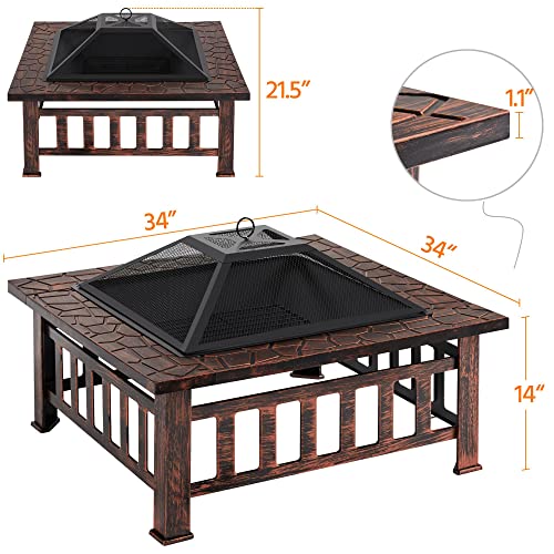 Yaheetech Fire Pit Table 32in Square Metal Outdoor Patio Fireplace L506