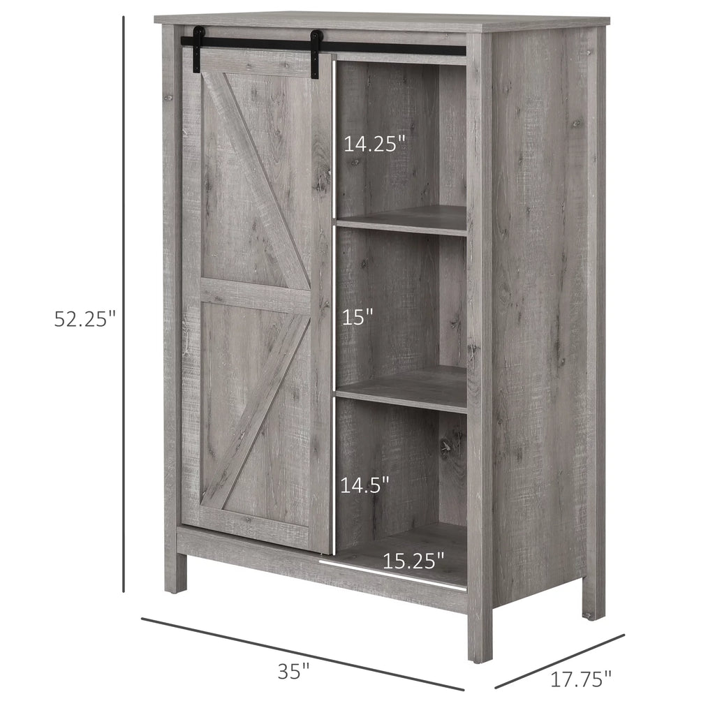 HOMCOM Farmhouse Accent Cabinet with Barn Door, Grey Oak U658117