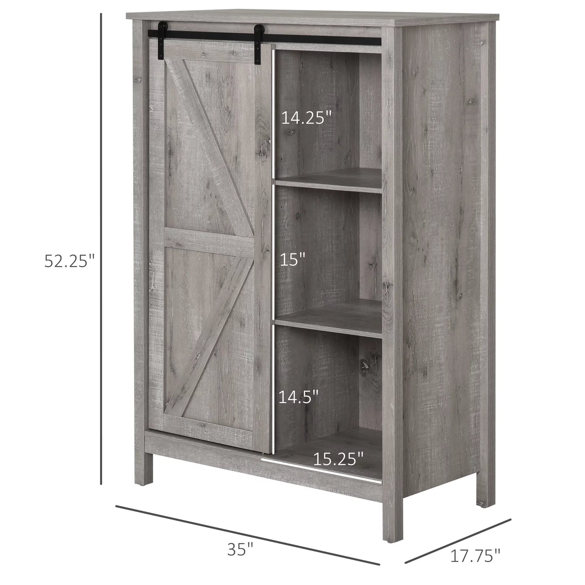 HOMCOM Farmhouse Accent Cabinet with Barn Door, Grey Oak U658117